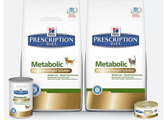 Hill's prescription diet metabolic wet and dry dog and cat food packaging