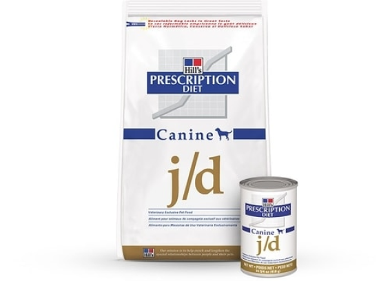 Hill's prescription diet j/d dry and wet dog food packaging