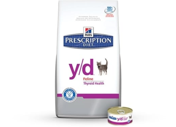 Hill's prescription diet y/d wet and dry cat food packaging