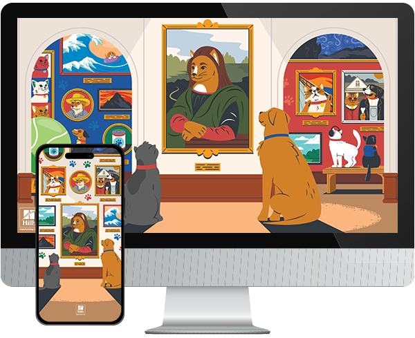 Desktop & mobile example of  "Art Meowseum" pet wallpaper for phones