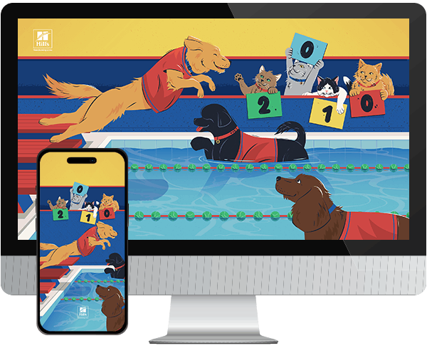 Desktop & mobile example of  "Get Your Paws Wet" pet wallpaper for phones