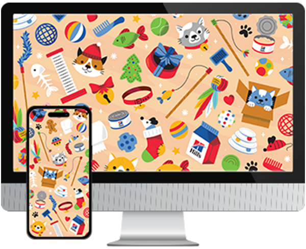 Desktop & mobile example of  "Cat Winter Pattern" pet wallpaper for phones